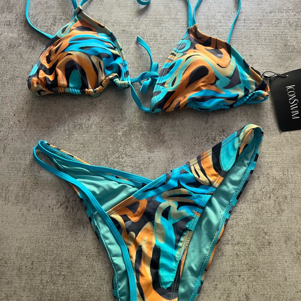 Blue and Orange Artistic Bikini Set